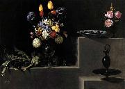 HAMEN, Juan van der Still Life with Flowers, Artichokes, Cherries and Glassware Germany oil painting artist